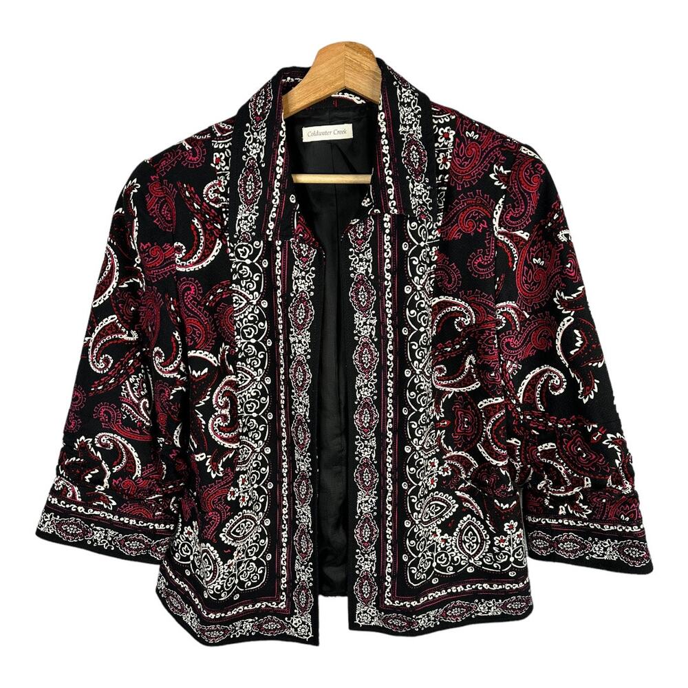 Coldwater Creek Womens size 14 3/4 Sleeve Paisley Flourish Open Front Jacket